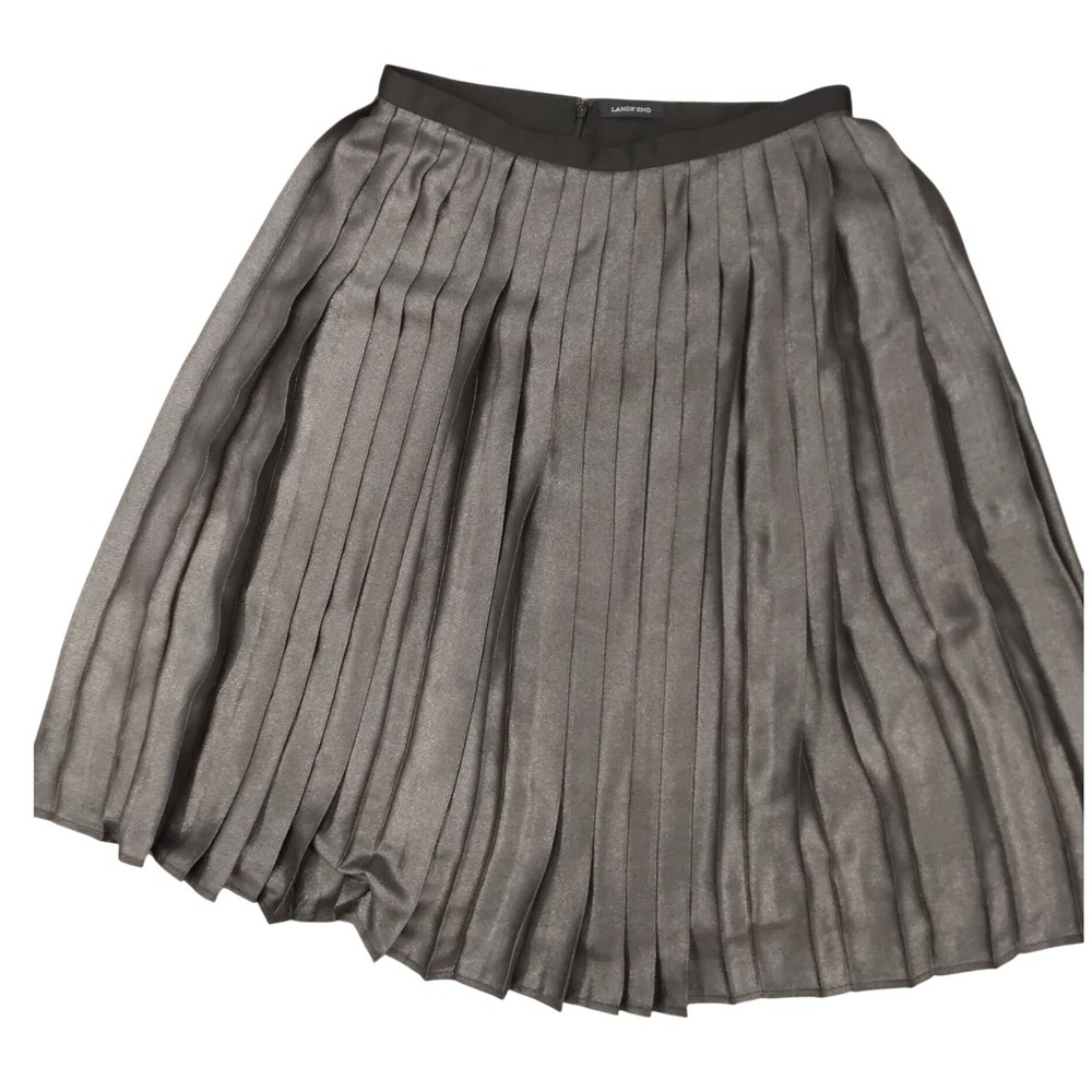 Lands' End Womens Pleated Metallic Midi Skirt Gunmetal Grey -10